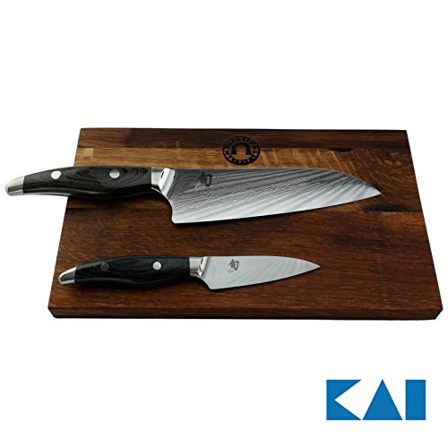 Exclusivo Kai Shun Nagare – Juego de cuchillos | compuesto de NDC-0700 (cuchillo de Office) + NDC-0702 (Santoku) | + tabla de cortar grande de madera de barril de 30 x 18 cm (roble) | VK: 638,- €