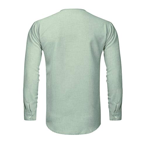 Explosión Otoño Moda Color Sólido El Botón Cuello Redondo Mezcla De Algodón Hombre Manga Larga Camisa Ocio Cárdigans Hombre Tops Camisetas A orillas del mar Al Aire Libre Hombre Ropa MEIbax