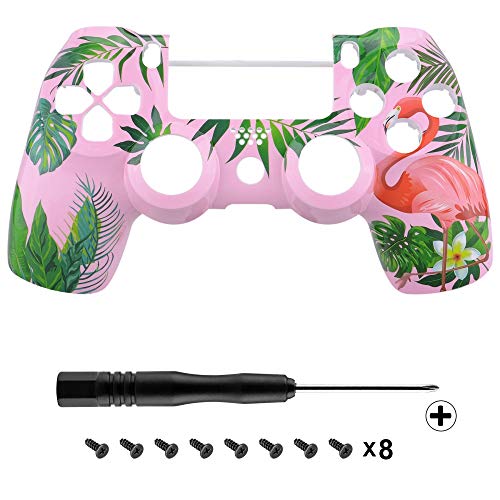 eXtremeRate Carcasa Mando PS4 Funda Delantera Protectora de la Placa Frontal Cubierta reemplazable para Mando del Playstation 4 PS4 Slim Pro con JDM-040 JDM-050 JDM-055 Flamenco Tropical