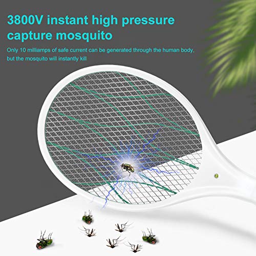 EXTSUD Matamoscas Electrico Raqueta Matamoscas Eléctrica Raqueta Mosquitos Recargable por USB, Iluminación LED, Mango Extraíble, Protección de Malla de Doble Capa