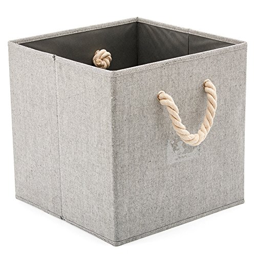 EZOWare 3 pcs Cajas de Almacenaje, Cubo Decorativa de Tela Plegable Resistente con Manijas para Ropa, Juguetes, Armario, Dormitorio, Estanterías y Mas - Color Gris (33x33x33cm)