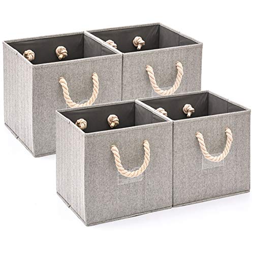 EZOWare 4 pcs Cajas de Almacenaje, Cubo Decorativa de Tela Plegable Resistente con Manijas para Ropa, Juguetes, Armario, Dormitorio, Estanterías y Mas - Color Gris (30.5x30.5x30.5 cm)