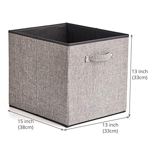 EZOWare 4 pcs Cajas de Almacenaje, Cubos Decorativos de Tela con Manijas para Ropa, Juguetes, Armario, Dormitorio, Estanterías y Mas - Gris y Negro (33x38x33cm)