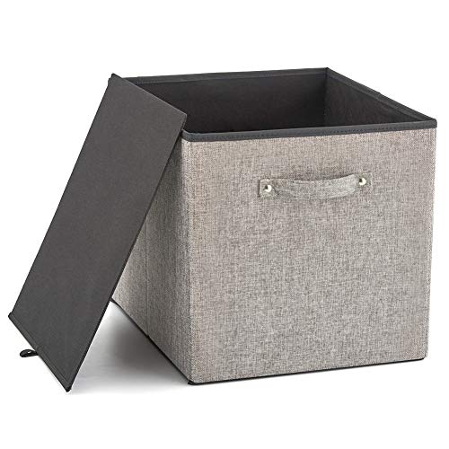 EZOWare 4 pcs Cajas de Almacenaje, Cubos Decorativos de Tela con Manijas para Ropa, Juguetes, Armario, Dormitorio, Estanterías y Mas - Gris y Negro (33x38x33cm)