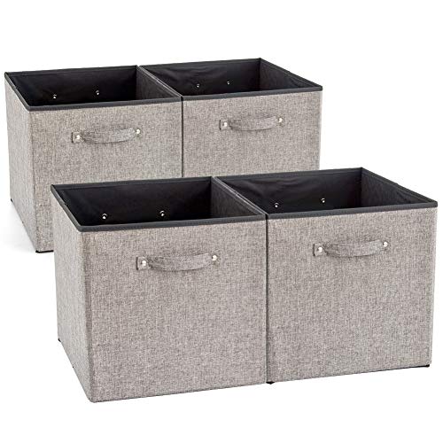 EZOWare 4 pcs Cajas de Almacenaje, Cubos Decorativos de Tela con Manijas para Ropa, Juguetes, Armario, Dormitorio, Estanterías y Mas - Gris y Negro (33x38x33cm)