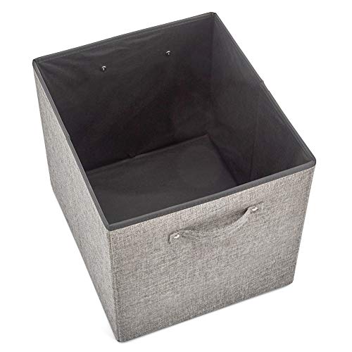 EZOWare 4 pcs Cajas de Almacenaje, Cubos Decorativos de Tela con Manijas para Ropa, Juguetes, Armario, Dormitorio, Estanterías y Mas - Gris y Negro (33x38x33cm)