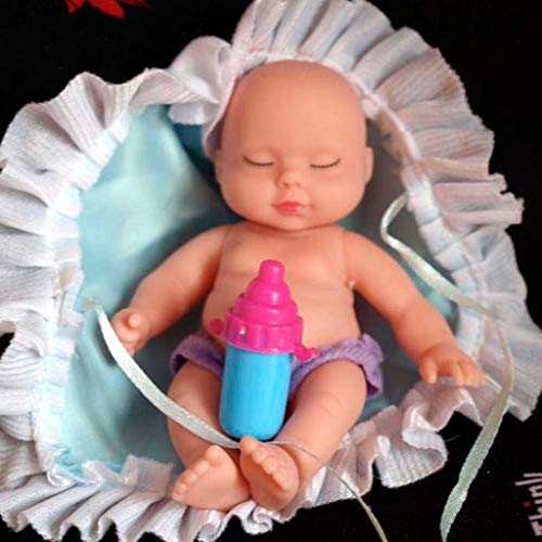 F Fityle Lindo Durmiendo Muñeca Bebé Renacida Miniatura Juguete para Navidad - Azul