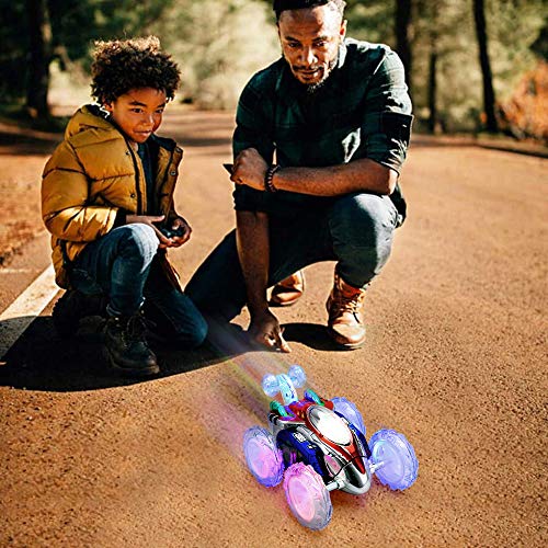 Fabur Coche Teledirigidos, Radio Control Remoto Coches Stunt Coche RC Coche de Tornado Doble Lado Rotación Flexibles con Luces de Colores para Niños, No bateria incluida