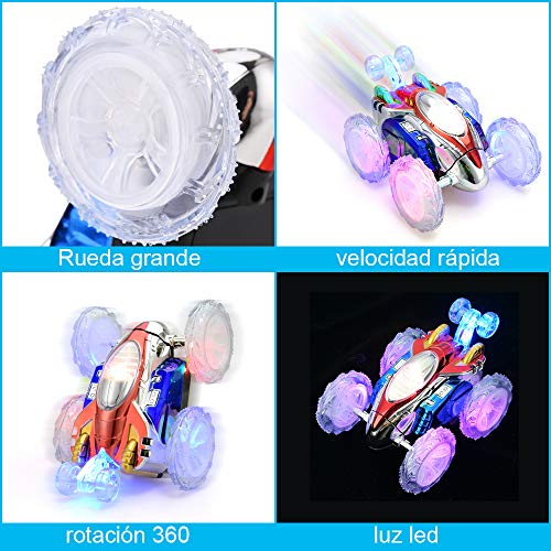 Fabur Coche Teledirigidos, Radio Control Remoto Coches Stunt Coche RC Coche de Tornado Doble Lado Rotación Flexibles con Luces de Colores para Niños, No bateria incluida