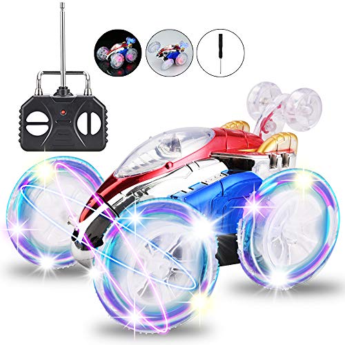 Fabur Coche Teledirigidos, Radio Control Remoto Coches Stunt Coche RC Coche de Tornado Doble Lado Rotación Flexibles con Luces de Colores para Niños, No bateria incluida