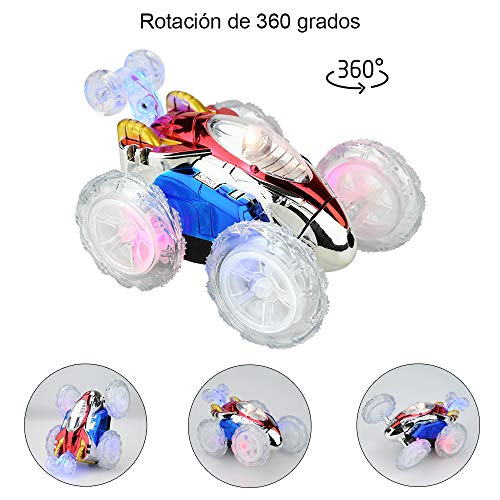 Fabur Coche Teledirigidos, Radio Control Remoto Coches Stunt Coche RC Coche de Tornado Doble Lado Rotación Flexibles con Luces de Colores para Niños, No bateria incluida