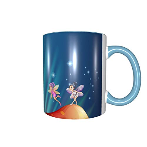 Fairies Flying Over Mushroom Houses Taza de café Taza de cerámica de 11 oz