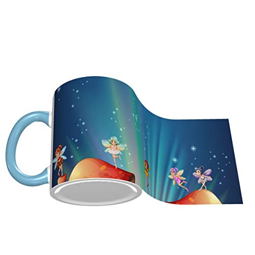 Fairies Flying Over Mushroom Houses Taza de café Taza de cerámica de 11 oz