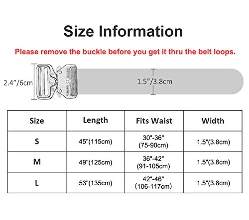 Fairwin táctico cinturón, cincha para riggers estilo militar web cinturón con hebilla metal de liberación rápida