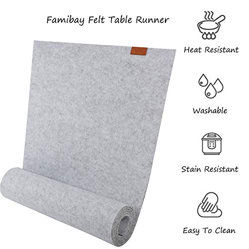 Famibay - Camino de mesa de fieltro lavable con aislamiento térmico para cenas, Fieltro, gris claro, 150×40cm