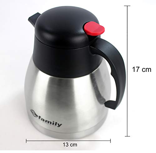 FAMILY Termo Café, Cafetera de Acero Inoxidable Doble Pared, Antigoteo, Mantiene Frío y Calor para Café, Zumo,Leche,Té,Bebidas (1,5L)