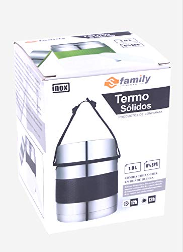 FAMILY Termo solidos,Termo para sólidos con 2 contenedores Acero Inoxidable，Color：Negro Verde, 1L. (Verde)