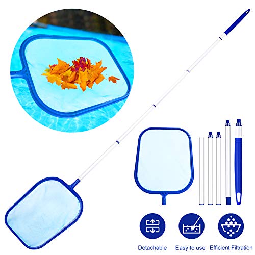 Familybox Red de Piscina, Skimmer Recoge Hojas Recogehojas para Pisina con Barra telescópica de Aluminio Desmontable 1.2m Juego de Limpieza para Elimina Todos Los Escombros