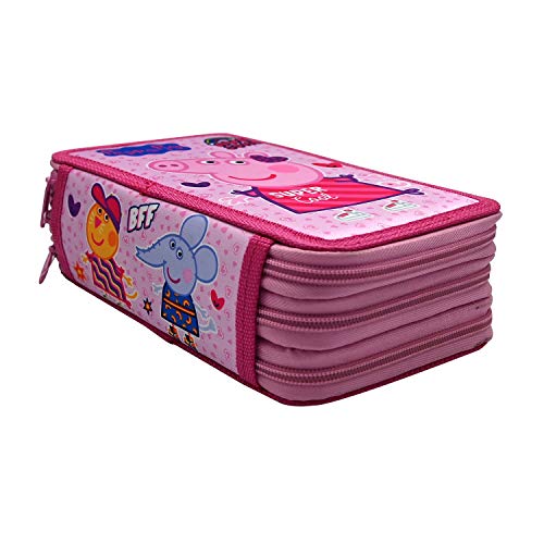 Fancy Estuche Escolar Plumier Triple Peppa Pig 3 Cremalleras 3 Pisos 44 Pzas