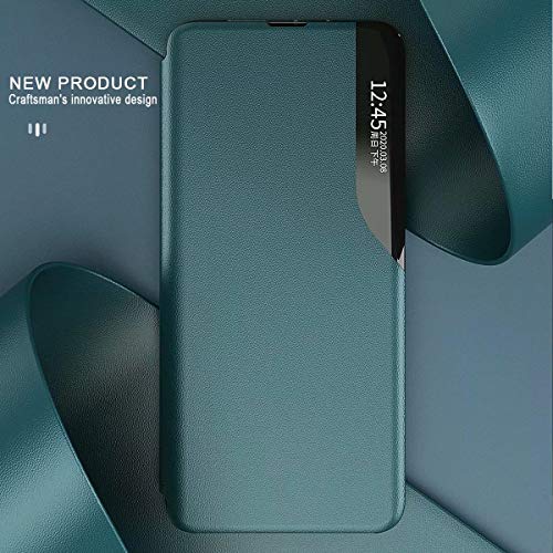 FANFO® Funda Clear View Cover para Huawei Y6p Elegante Standing Flip Caso, Verde