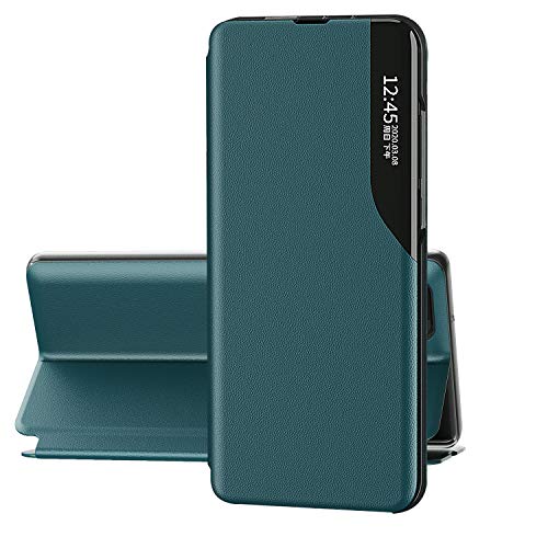 FANFO® Funda Clear View Cover para Huawei Y6p Elegante Standing Flip Caso, Verde