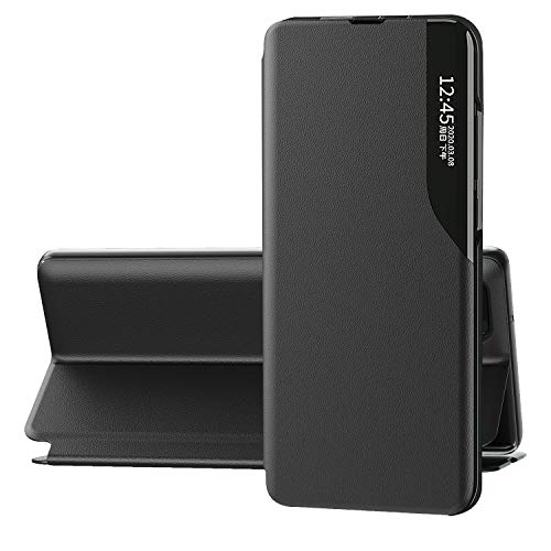 FANFO® Funda Clear View Cover para Samsung Galaxy M31s Elegante Standing Flip Caso, Negro