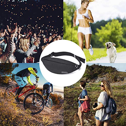 Fanny Pack - Riñonera Unisex con Conector para Auriculares y 3 Bolsillos con Cremallera, cinturón Ajustable, Bolsa para Entrenamiento al Aire Libre, Viajes, Casual, Correr, Senderismo (Negro)