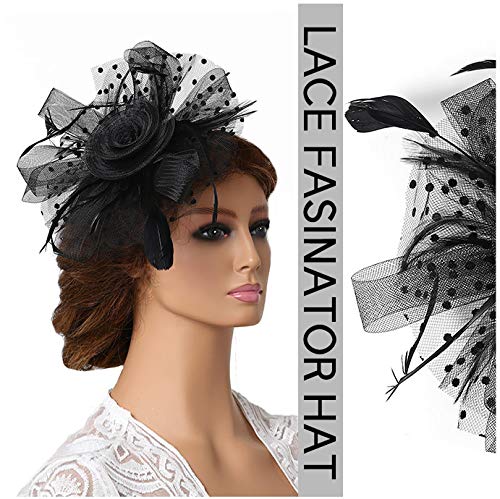 Fashband Tocado para novia con diseño de jaula de pájaros,con plumas de malla en una diadema y un clip para cóctel para fiestas de té Derby Kentucky Races,ceremonia de boda para niñas mujeres (negro)