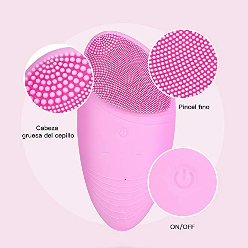 FASHSMILE Limpiador Facial Silicona Ultrasonico - Puerto de carga no poroso 5 - Velocidad Ajustable Recargable Cepillo Facial Electrico para Todo Tipo De Pieles (A-Rosa)