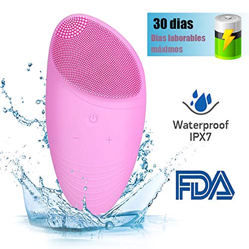 FASHSMILE Limpiador Facial Silicona Ultrasonico - Puerto de carga no poroso 5 - Velocidad Ajustable Recargable Cepillo Facial Electrico para Todo Tipo De Pieles (A-Rosa)