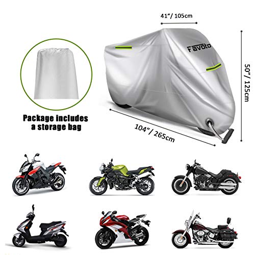 Favoto Funda para Moto Cubierta de la Motocicleta 210D Oxford Sellado Térmico de Costura a Prueba de Polvo Lluvia Viento Hojas Excrementos de Aves al Aire Libre XXXL 265cm Plata