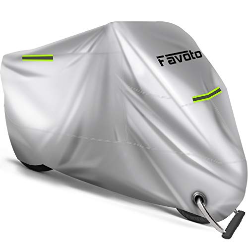 Favoto Funda para Moto Cubierta de la Motocicleta 210D Oxford Sellado Térmico de Costura a Prueba de Polvo Lluvia Viento Hojas Excrementos de Aves al Aire Libre XXXL 265cm Plata