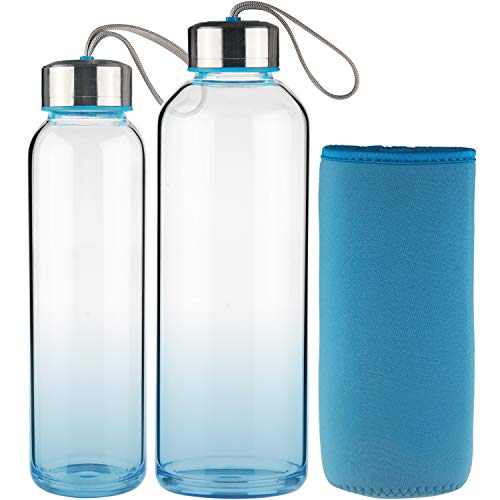 FCSDETAIL Botella de Agua de Cristal, Botella de Agua de Vidrio de Borosilicato con Funda de Neopreno con Tapa de Acero Inoxidable 1000ml