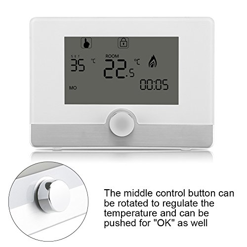 Fdit Regulador de Temperatura de Termóstato Programable Digital para Sistema de Calefacción de Caldera de Pared Socialme-EU(Blanco)