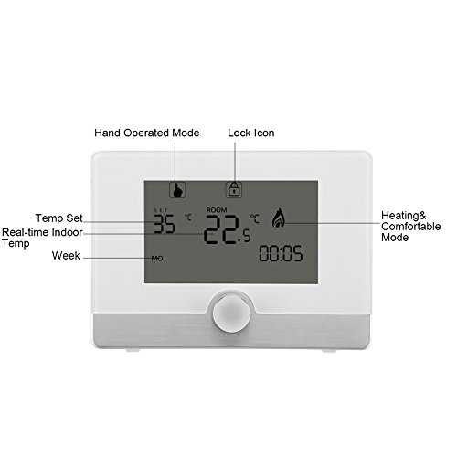 Fdit Regulador de Temperatura de Termóstato Programable Digital para Sistema de Calefacción de Caldera de Pared Socialme-EU(Blanco)