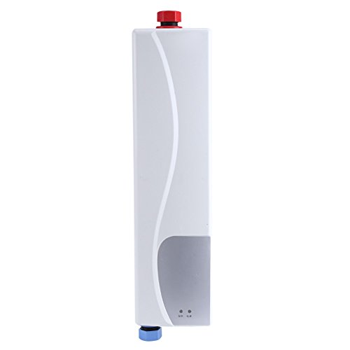 Fdit Socialme-EU Mini Calentador de Agua Instantáneo Eléctrico sin Tanque con Válvula de Alivio de Presión 220V 3000W para Cocina Baño(Blanco)