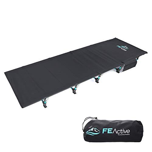 FE Active Cama Plegable Compacta - Cama de Camping Portátil Ultraligera Fuerte y Resistente. Cómoda para Adultos y Niños. Ideal para Acampar. Se adapta al Colchón de Aire | Diseñado en California