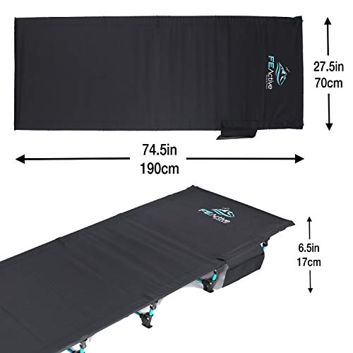 FE Active Cama Plegable Compacta - Cama de Camping Portátil Ultraligera Fuerte y Resistente. Cómoda para Adultos y Niños. Ideal para Acampar. Se adapta al Colchón de Aire | Diseñado en California