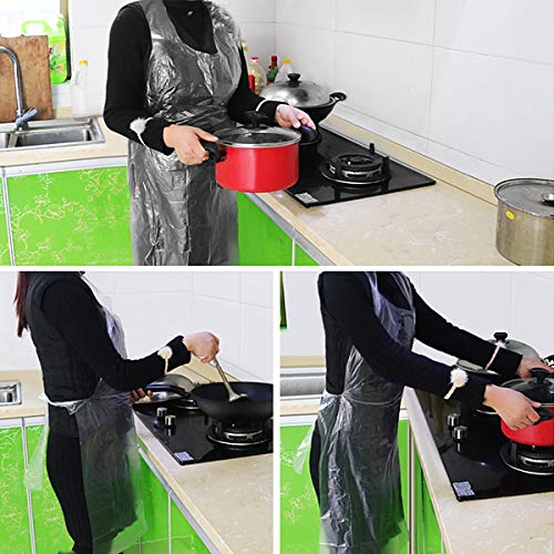 FEIGO Delantal desechable, Delantal Ambiental de la Impermeable 124,5X81CM del PE Delantal de Cocina 100 Pedazos Delantales Disponibles para Barbacoa Pintar Laboratorios