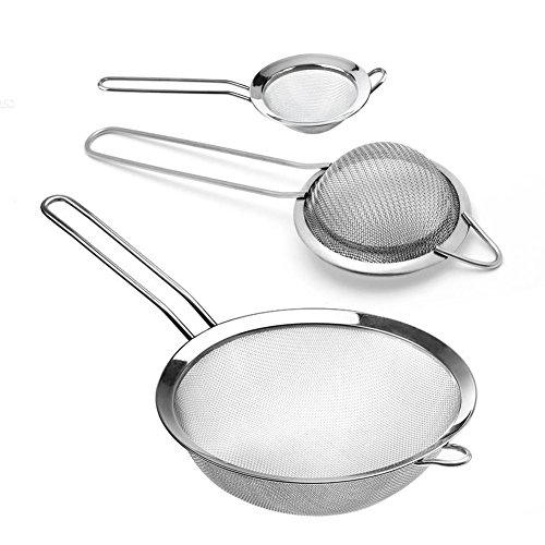 feinma schig Cocina Colador, Infreecs Harina Tamiz Juego de colador Acero Inoxidable 7/12/18 cm con borde Premium antideslizante fijo multifunción de filtro para ensaladas, para BBQ, cocinar