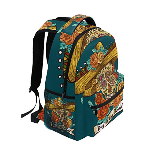 FELIZM - Mochila de viaje informal con diseño de calavera de azúcar y diamantes