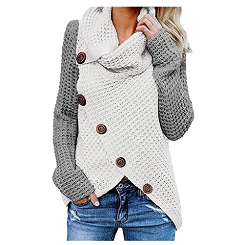 FELZ 2019 Moda Sudadera Caliente Mujer De Manga Larga Otoño e Invierno Pullover Suéter Irregular Prendas de Punto Collar de la Pila Jersey Suelto Abrigo Tallas Grandes Blusa Camisas