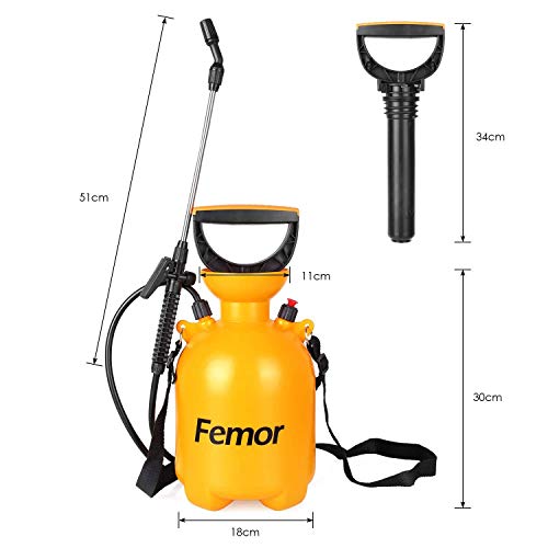 Femor Pulverizador de Presión Rociador con Bomba de Presión de Jardín con Boquilla Ajustable y Correa de Hombro Capacidad de 12L/3L/1,5L Color Naranja (3L)