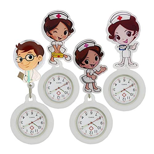 Fengdp Enfermero El Doctor Medical Hospital Ángel Blanco Hombre Mujer Hombres Mujeres Enfermera Insignia Carrete Reloj Extensibles de Silicona Relojes de Bolsillo de Dibujos Animados (Color : 6)