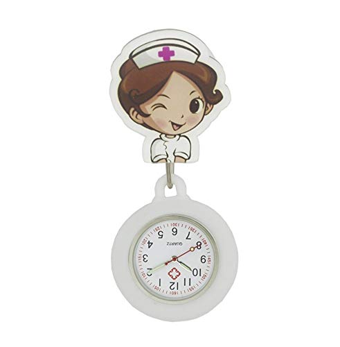 Fengdp Enfermero El Doctor Medical Hospital Ángel Blanco Hombre Mujer Hombres Mujeres Enfermera Insignia Carrete Reloj Extensibles de Silicona Relojes de Bolsillo de Dibujos Animados (Color : 6)