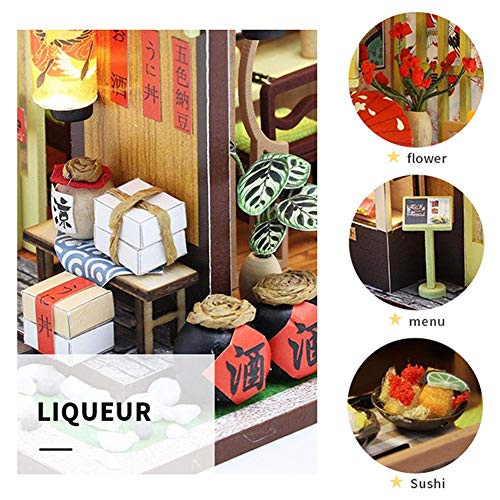 FENGLI DIY 3D Dollhouse Kit Montado Sushi Shop Hecho a Mano Casa Mini Cabina for el Regalo del día de San Valentín de los niños de Navidad