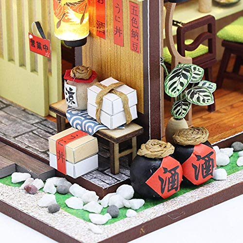 FENGLI DIY 3D Dollhouse Kit Montado Sushi Shop Hecho a Mano Casa Mini Cabina for el Regalo del día de San Valentín de los niños de Navidad