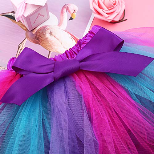 FENICAL Disfraz de Unicornio para Niñas Diadema Unicornio Floral con Oreja y Falda Tutú de Arco Iris Disfraz para Fiesta Púrpura Tamaño M