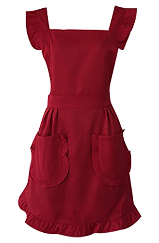 Feoya Delantal Camarero Cocina Apron Impermeable para Cocinero Restaurante Cafetería, Color Burdeos