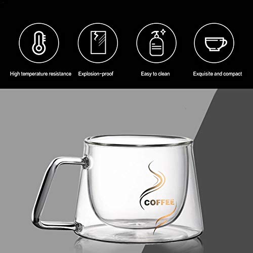FGF-EU tazas de vidrio de doble pared, cuchara de borosilicato alto, taza de café, doble uso, resistente al calor, aislante, vaso de agua fría para té, café, uso diario y oficinas